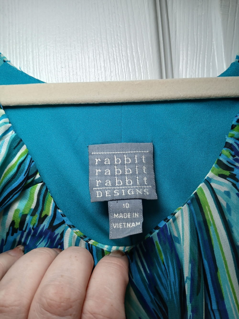 Rabbit Rabbit Rabbit Blue and Green Patterned Ruffle Sleeve Dress - Picture 2 of 4